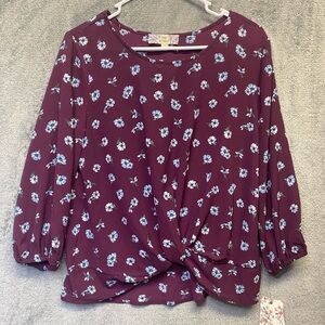 Pink Republic Plum Floral Knot Front Blouse - women’s size small